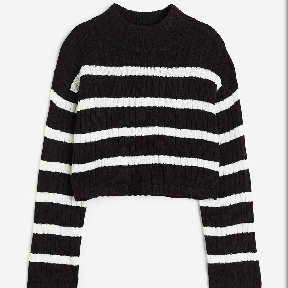 H&M Black and White Striped Mock Neck Sweater